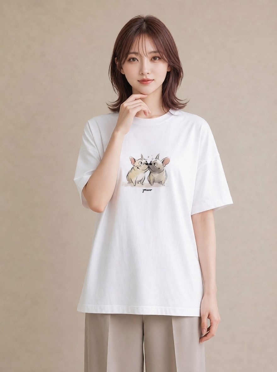 プリントTシャツ レディース フレンチブルドッグ フレブル 犬 いぬ イラスト きれいめカジュアル カジュアルコーデ 買い物 白T