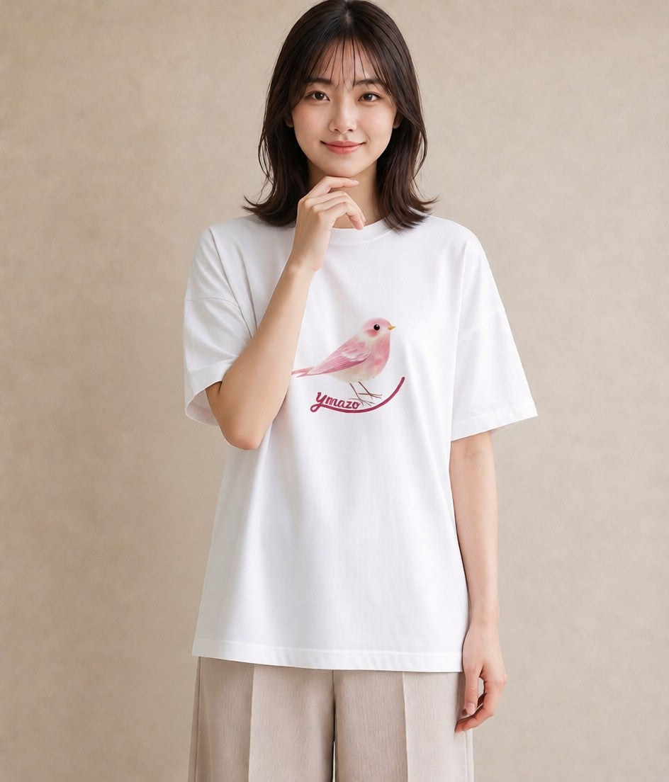 Tシャツ レディース 小鳥 ペット 動物 イラスト ガーリー ラフ レイヤード 白T