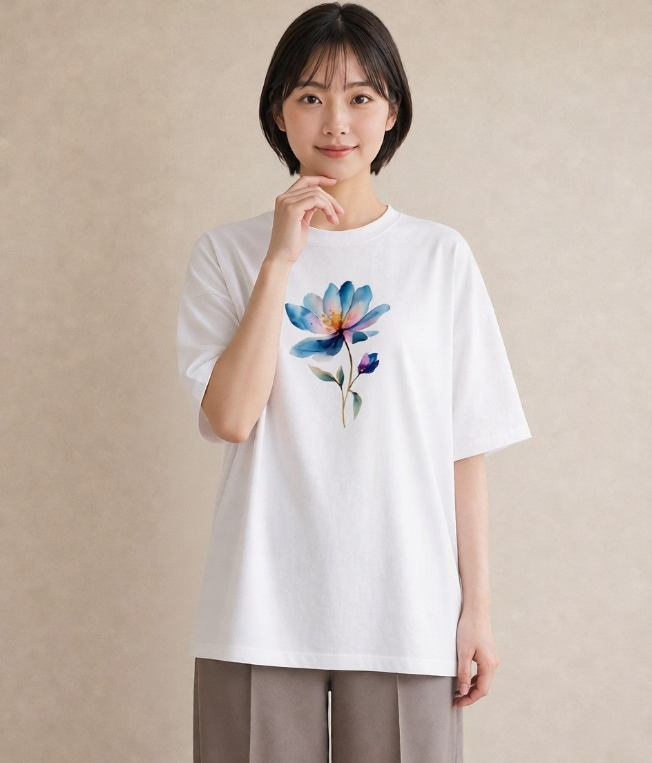 半袖Tシャツ レディース コスモス 秋桜 花 花柄 イラスト ボタニカル 母の日 ビーチ 白T