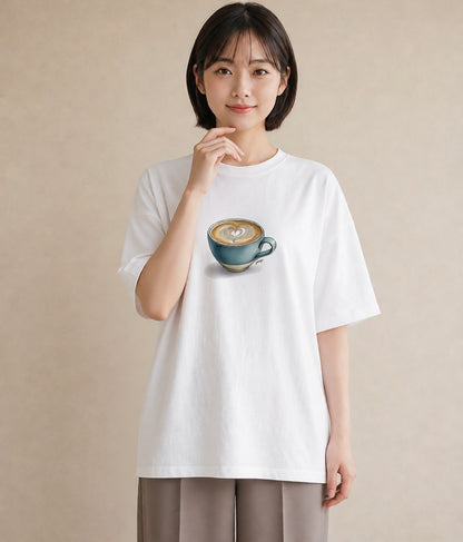 デザインTシャツ レディース カフェオレ 食べ物 フード イラスト 韓国風 海 カフェ巡り 白T