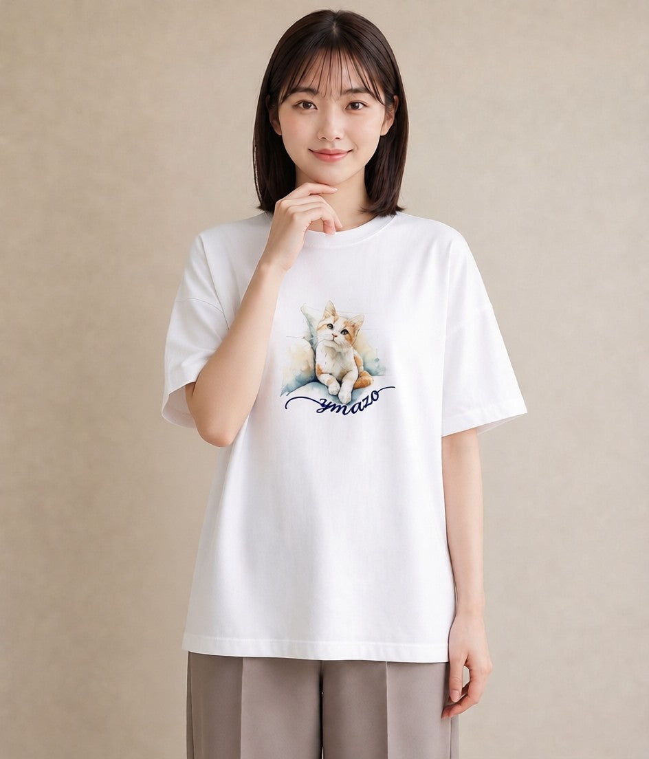 グラフィックTシャツ レディース ぶち猫 猫 ねこ イラスト シック クリスマス 旅行 白T