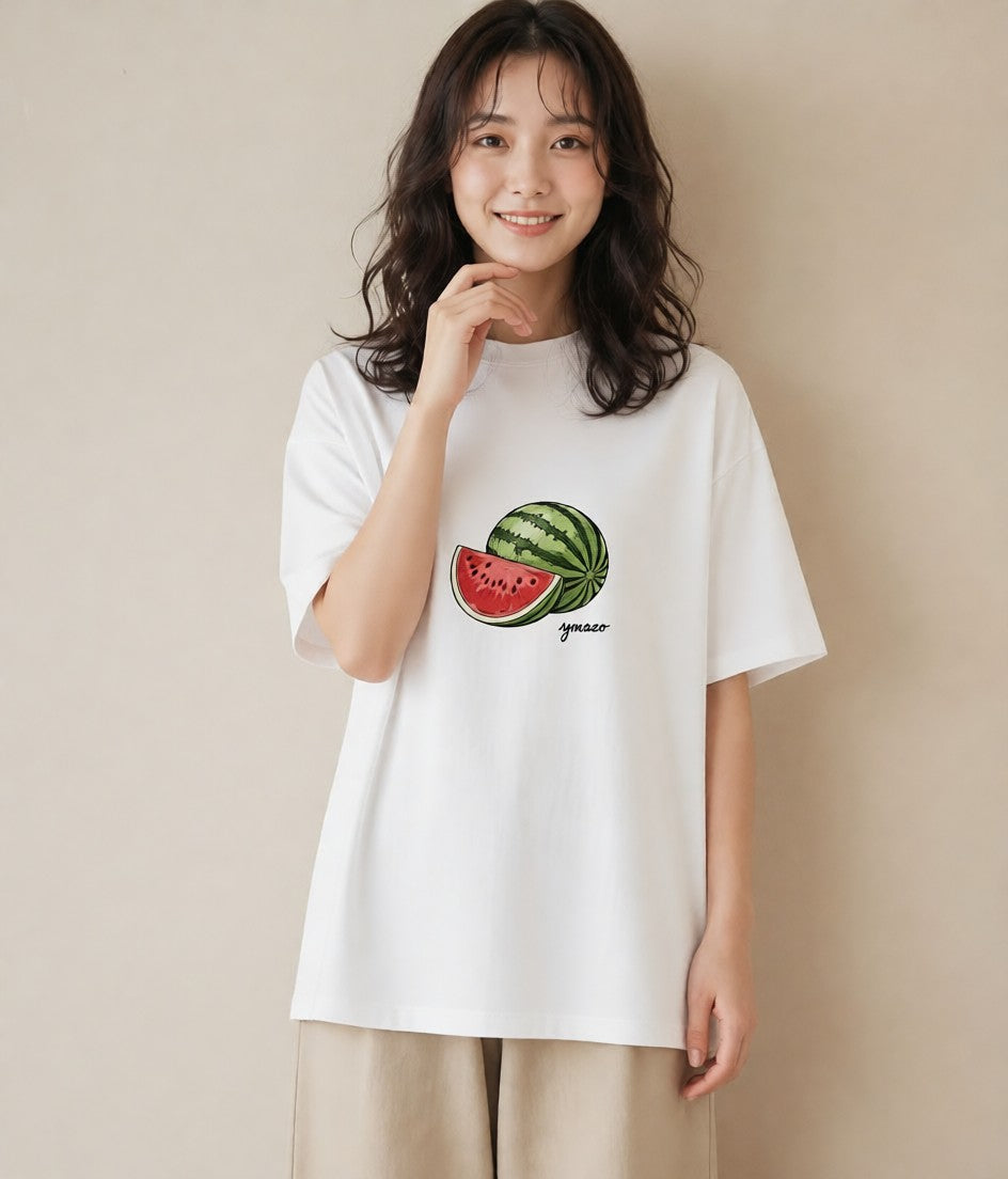 デザインTシャツ レディース すいか 食べ物 フード イラスト 可愛い 週末コーデ 敬老の日 白T