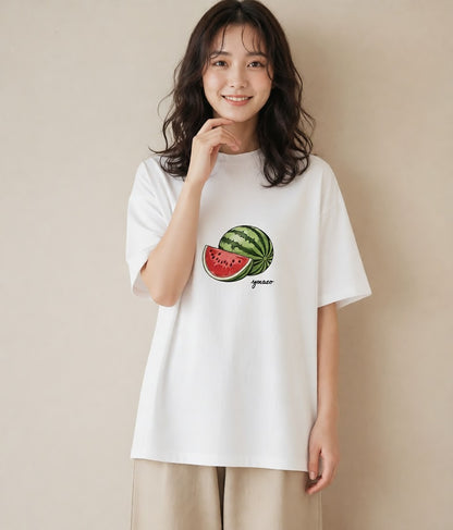 デザインTシャツ レディース すいか 食べ物 フード イラスト 可愛い 週末コーデ 敬老の日 白T