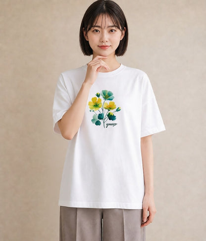 プリントTシャツ レディース パンジー 花 花柄 イラスト 上品 春コーデ 姉妹 白T