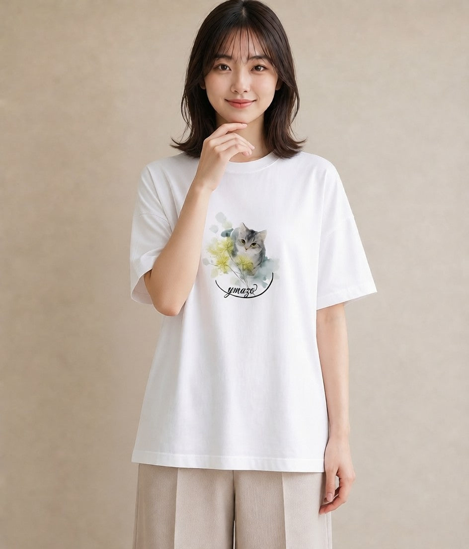 デザインTシャツ レディース 猫の手 猫 ねこ イラスト きれいめ 買い物 夏コーデ 白T