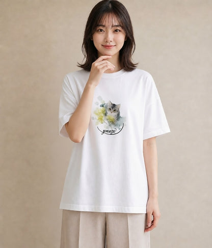 デザインTシャツ レディース 猫の手 猫 ねこ イラスト きれいめ 買い物 夏コーデ 白T