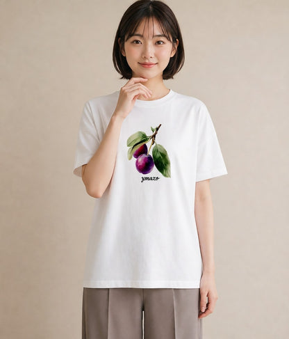 Tシャツ レディース 木の実 植物 ボタニカル イラスト シック 普段着 週末コーデ 白T