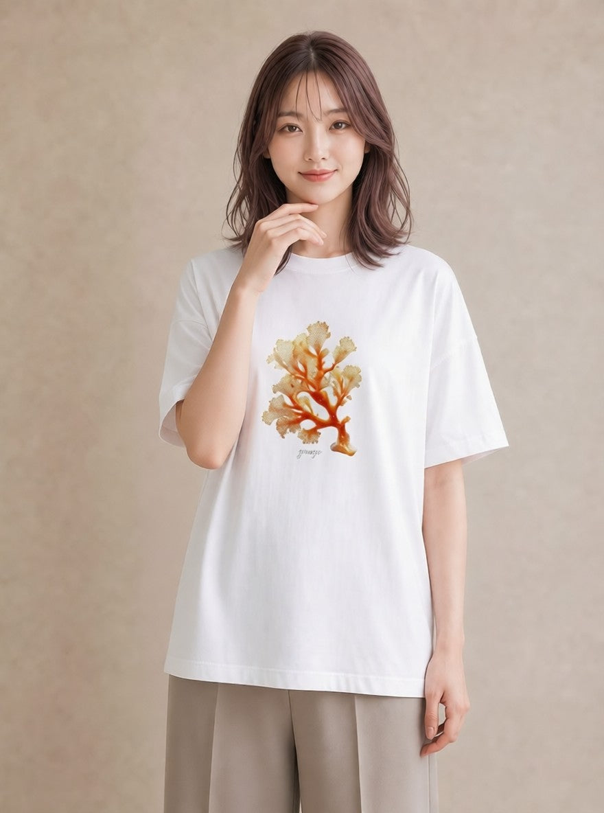 プリントTシャツ レディース サンゴ 海の生き物 海 イラスト 抜け感 カフェ巡り 女子会 白T