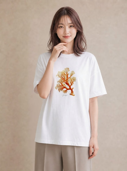 プリントTシャツ レディース サンゴ 海の生き物 海 イラスト 抜け感 カフェ巡り 女子会 白T