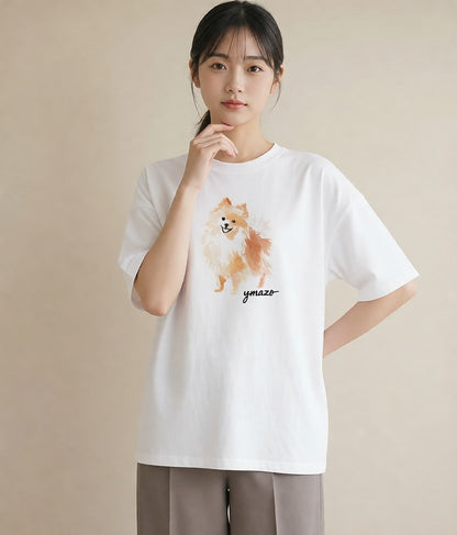 プリントTシャツ レディース ポメラニアン ポメ 犬 いぬ イラスト きれいめ 春服 ミセス 白T