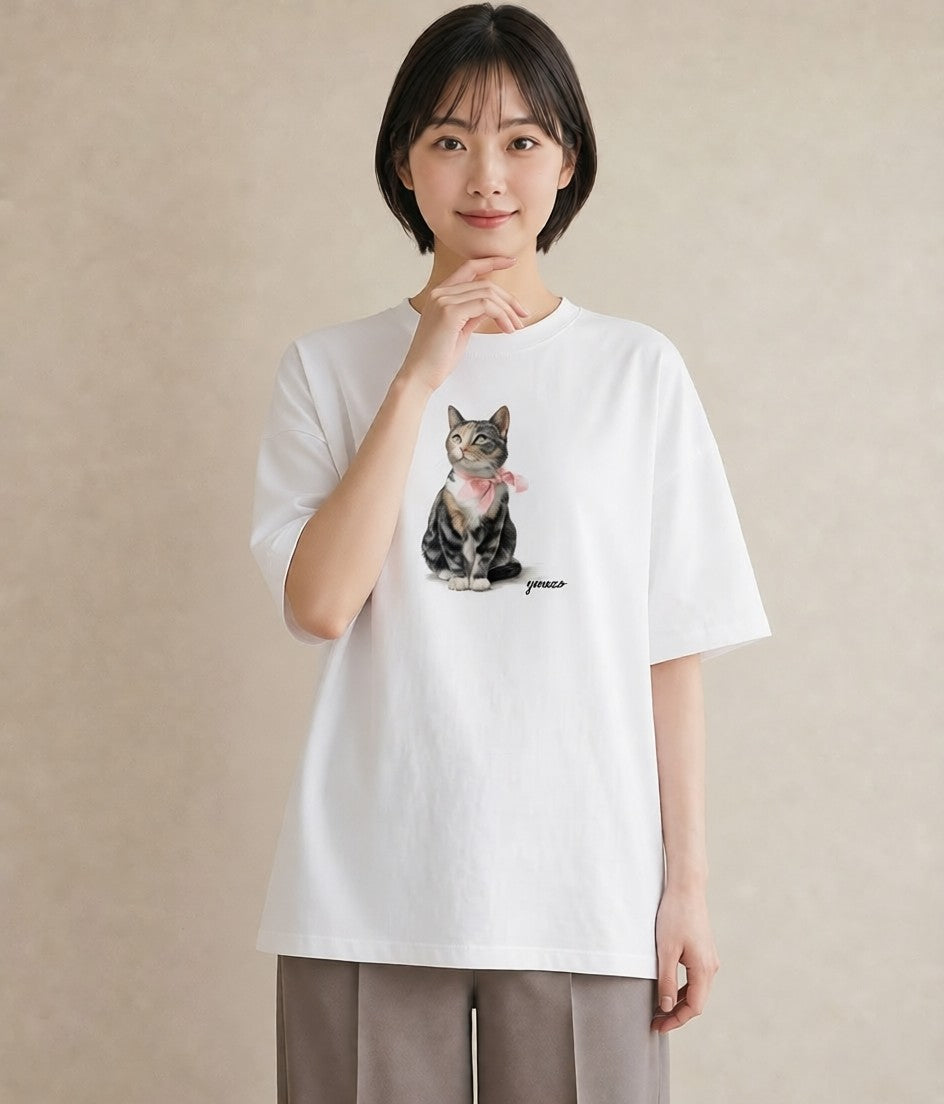 Tシャツ レディース ソマリ 猫 ねこ イラスト ラフ カジュアルコーデ 買い物 白T