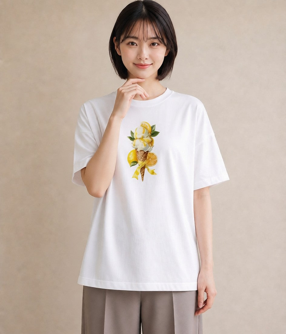デザインTシャツ レディース ソフトクリーム 食べ物 フード イラスト カジュアル 部屋着 女性向けギフト 白T