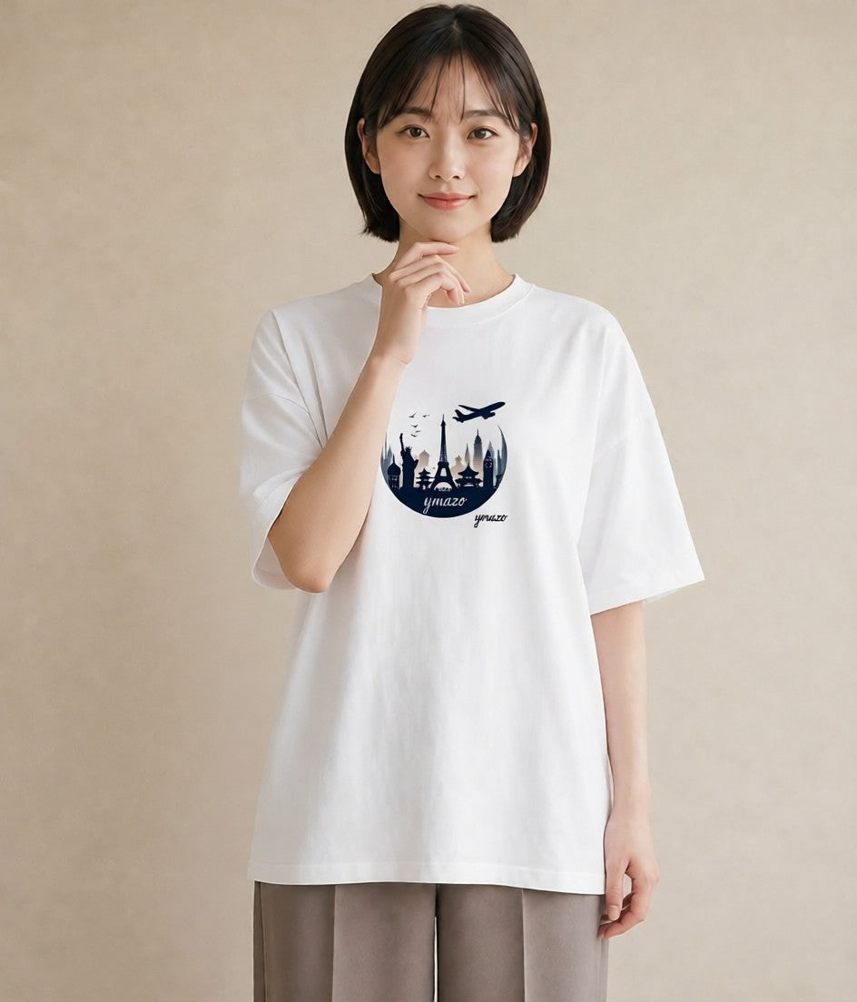 半袖Tシャツ レディース 旅 トラベル スタンプ イラスト 普段使い デイリーウェア 休日 白T