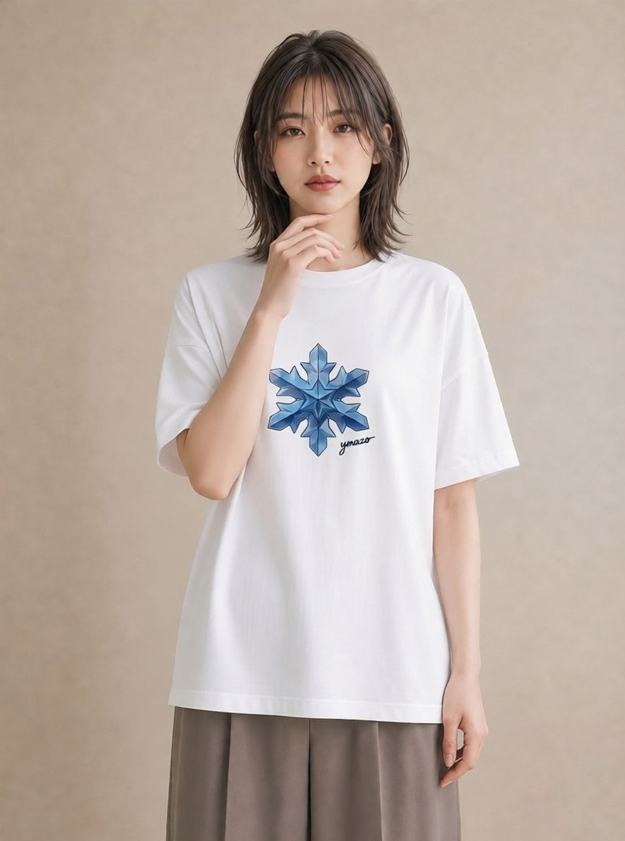 Tシャツ レディース 雪の結晶 星空 宇宙 イラスト 普段使い デイリーウェア 休日 白T