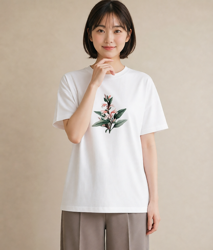 半袖Tシャツ レディース すずらん 花 花柄 イラスト お洒落 デイリーウェア 休日 白T