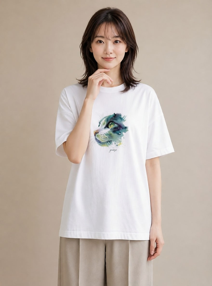 半袖Tシャツ レディース スコティッシュフォールド 猫 ねこ イラスト カフェコーデ 部屋着 女性向けギフト 白T