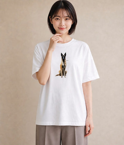 Tシャツ レディース ジャーマンシェパード 犬 いぬ イラスト 上品 送別ギフト 通勤 白T