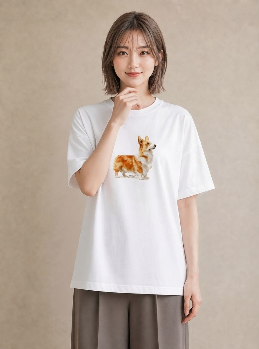 グラフィックTシャツ レディース ウェルシュコーギー コーギー 犬 いぬ イラスト 水彩風 社会人 女性 白T