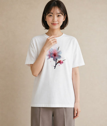 デザインTシャツ レディース さくら 桜 サクラ 花 花柄 イラスト 線画 ビーチ デイリーウェア 白T