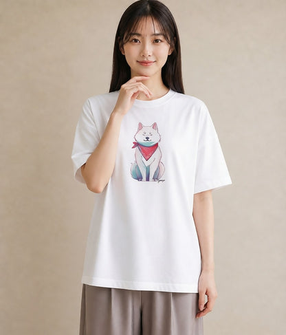 Tシャツ レディース 白柴 犬 いぬ イラスト ミニマル 友達ギフト 部屋着 白T