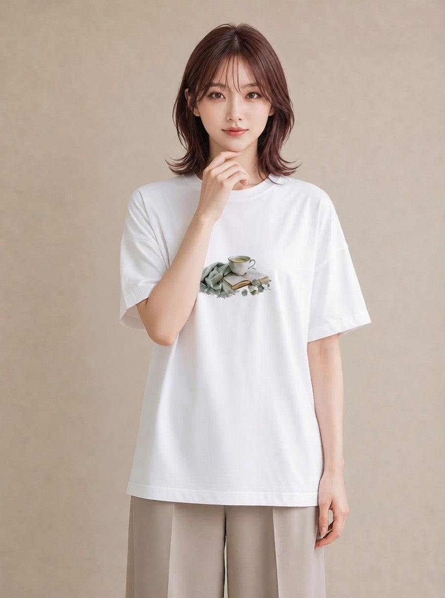 グラフィックTシャツ レディース ハーブティー 食べ物 フード イラスト 淡色 ビーチ デイリーウェア 白T