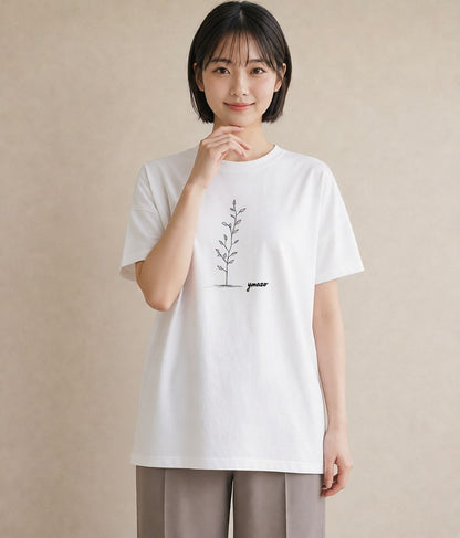 プリントTシャツ レディース 小花 花 フラワー イラスト お洒落 買い物 夏コーデ 白T