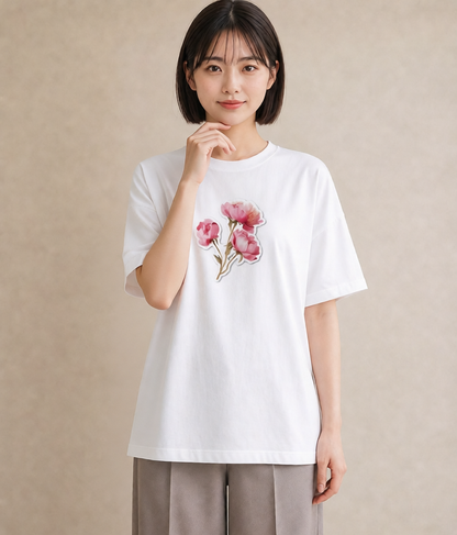 デザインTシャツ レディース 彼岸花 花 花柄 イラスト ラフ レイヤード 白T