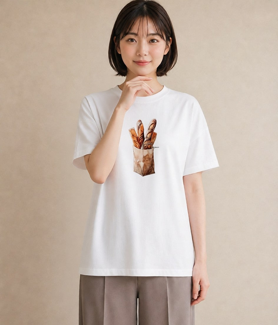 デザインTシャツ レディース ベーグル 食べ物 フード イラスト 北欧風 女子会 お揃い 白T