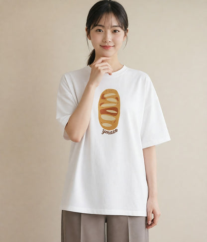 プリントTシャツ レディース クロワッサン 食べ物 フード イラスト 休日コーデ 母娘コーデ 自分用 白T