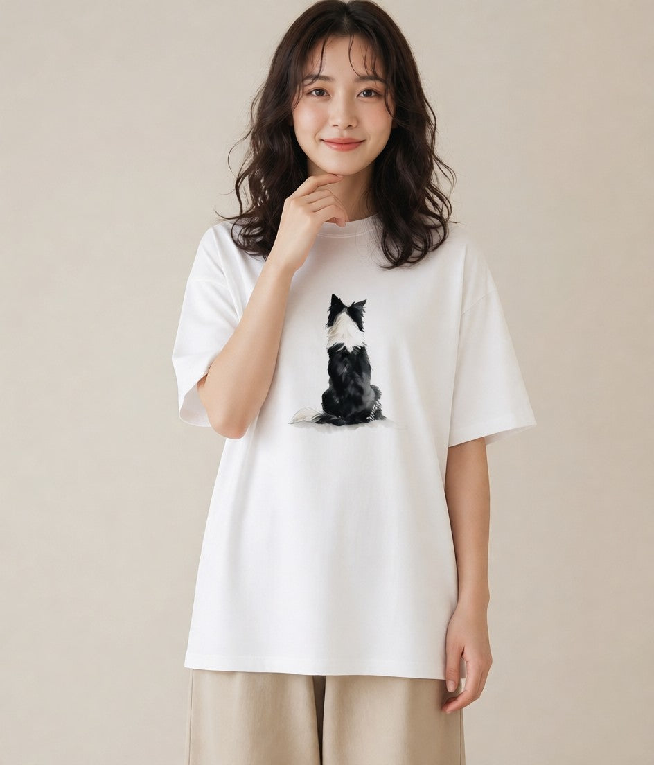 グラフィックTシャツ レディース ボーダーコリー 犬 いぬ イラスト モード 部屋着 女性向けギフト 白T