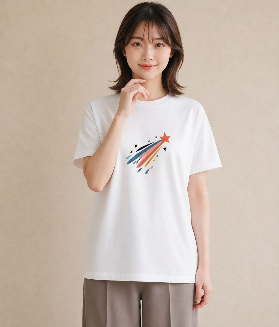Tシャツ レディース スター 星空 宇宙 イラスト 個性的 レイヤード 友達ギフト 白T