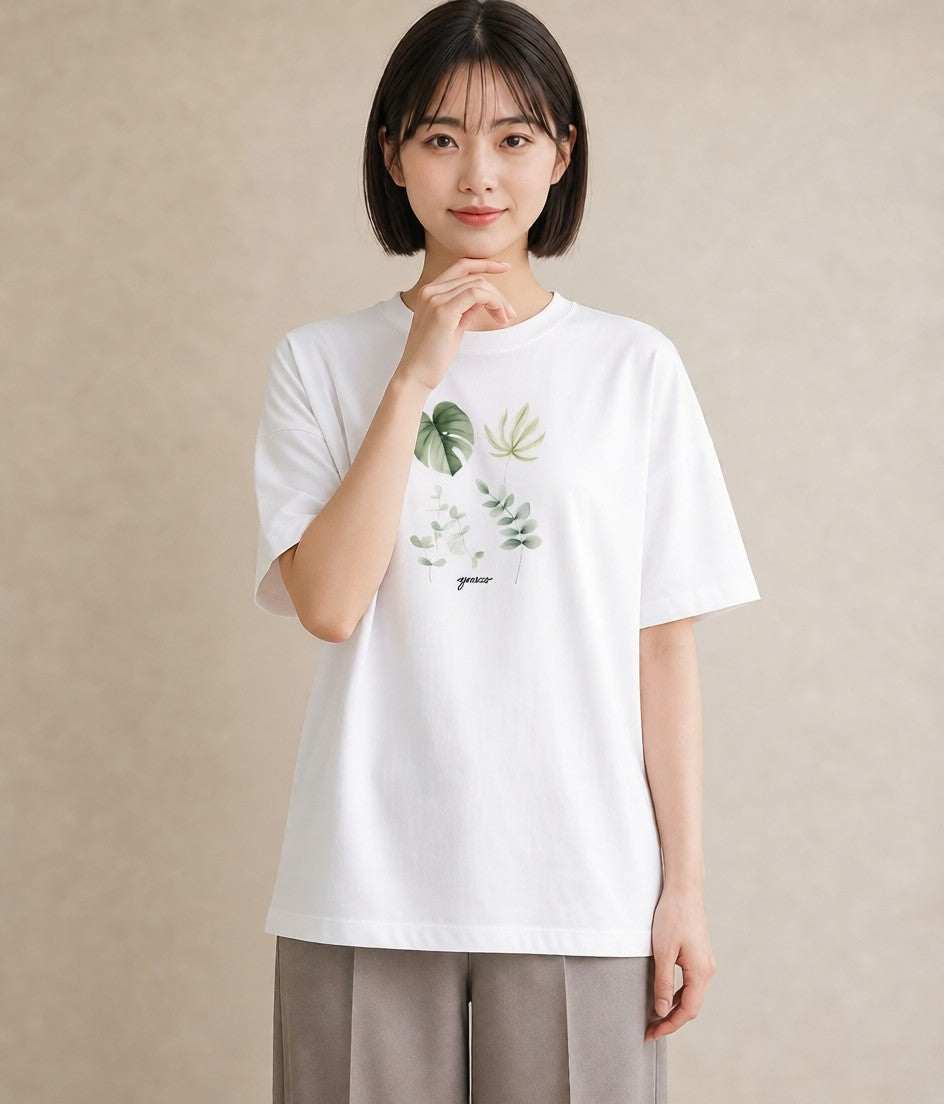 デザインTシャツ レディース モンステラ 植物 ボタニカル イラスト きれいめ 散歩 お出かけ 白T