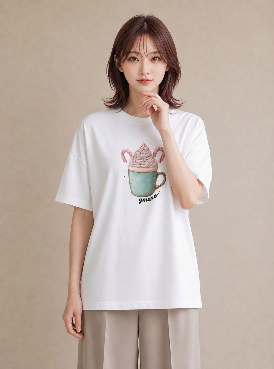 デザインTシャツ レディース チョコ 食べ物 フード イラスト 水彩風 クリスマス 旅行 白T