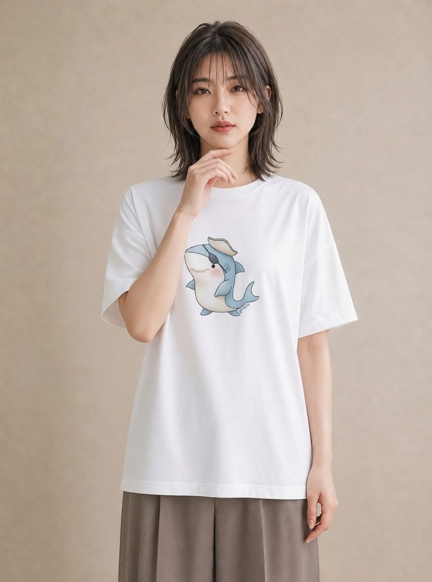 グラフィックTシャツ レディース サメ 海の生き物 海 イラスト ユニーク クリスマス 旅行 白T