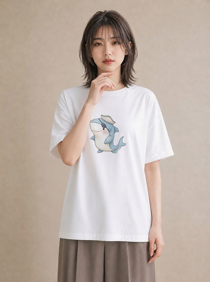 グラフィックTシャツ レディース サメ 海の生き物 海 イラスト ユニーク クリスマス 旅行 白T