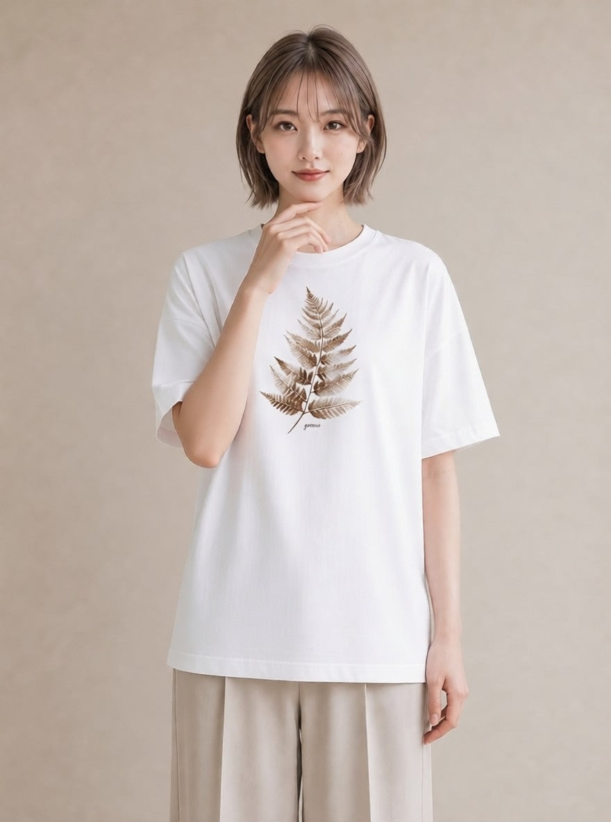 半袖Tシャツ レディース シダ 植物 ボタニカル イラスト 旅行コーデ 在宅 公園 白T