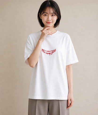 Tシャツ レディース 洗濯物 風 ナチュラル アンティーク イラスト 線画 カフェ服 クリスマス 白T