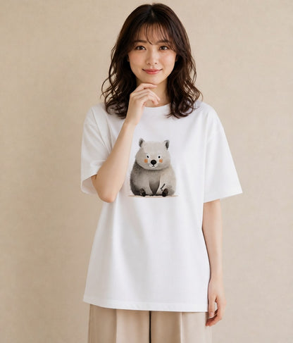 グラフィックTシャツ レディース キンクマハムスター ペット 動物 イラスト 北欧風 買い物 夏コーデ 白T