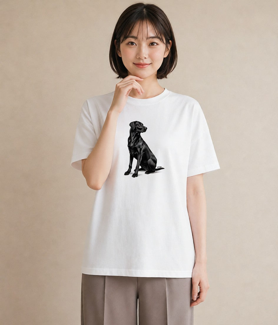 プリントTシャツ レディース ラブラドールレトリバー 犬 いぬ イラスト きれいめ カフェ服 クリスマス 白T