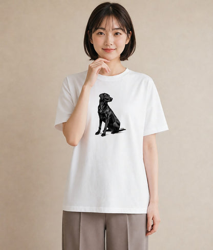 プリントTシャツ レディース ラブラドールレトリバー 犬 いぬ イラスト きれいめ カフェ服 クリスマス 白T