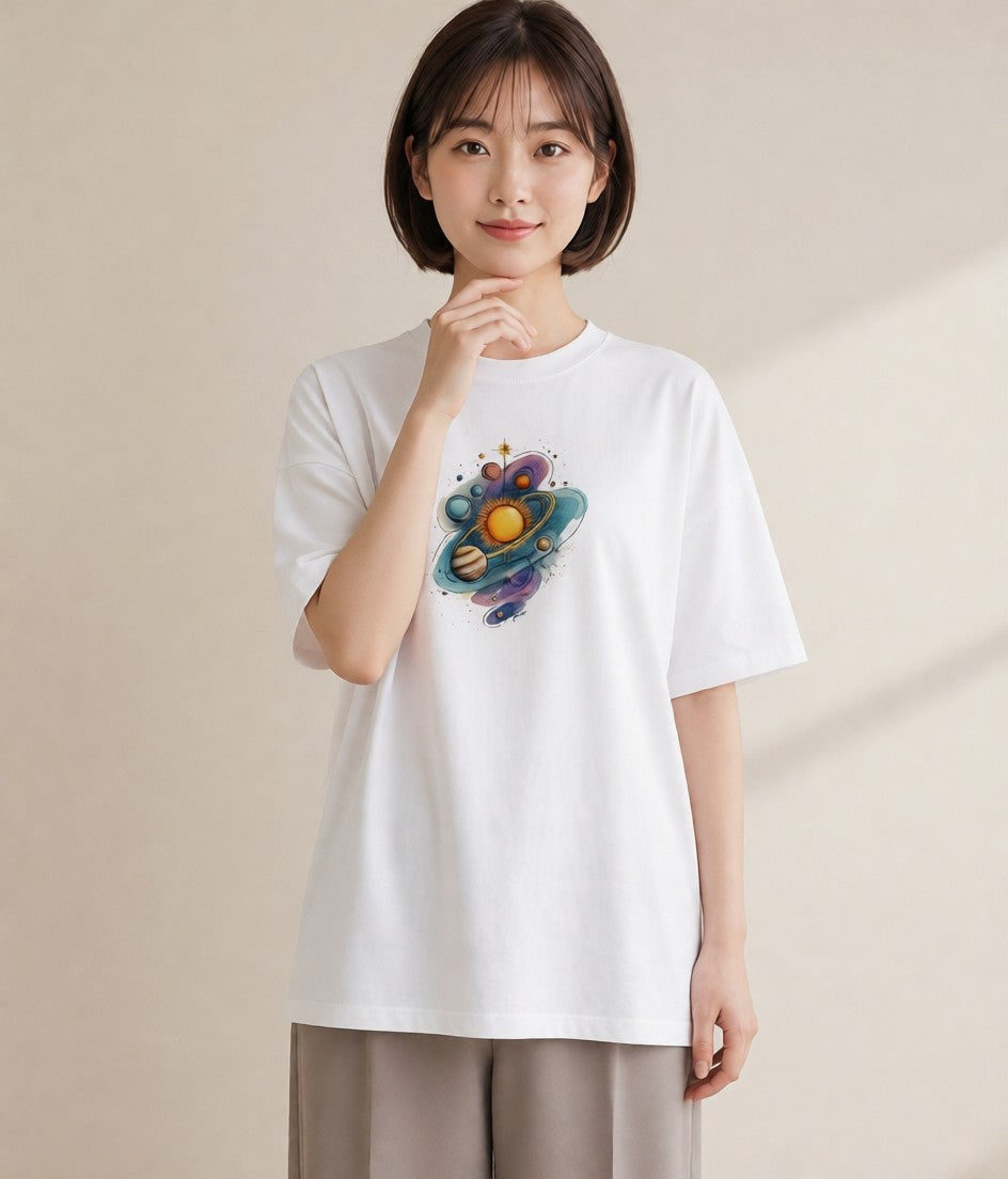 デザインTシャツ レディース 土星 星空 宇宙 イラスト ボタニカル 夏コーデ 通学 白T