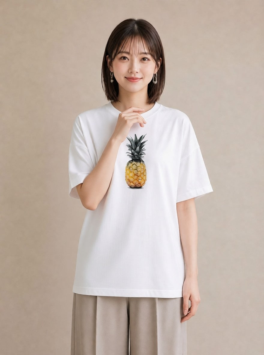 半袖Tシャツ レディース パイナップル 食べ物 フード イラスト ゆるかわ 社会人 女性 白T