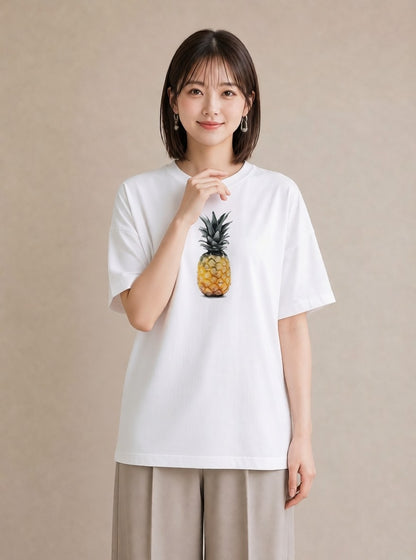 半袖Tシャツ レディース パイナップル 食べ物 フード イラスト ゆるかわ 社会人 女性 白T