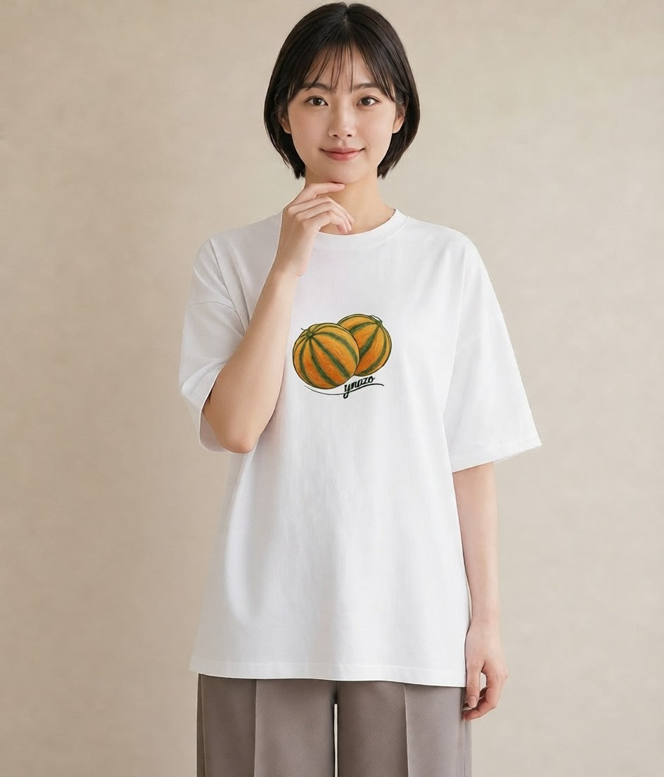 グラフィックTシャツ レディース メロン 食べ物 フード イラスト きれいめカジュアル カフェ巡り 女子会 白T