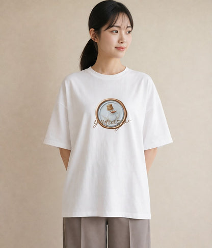 プリントTシャツ レディース 封蝋 手紙 アンティーク ナチュラル イラスト 韓国風 綿100 デート 白T