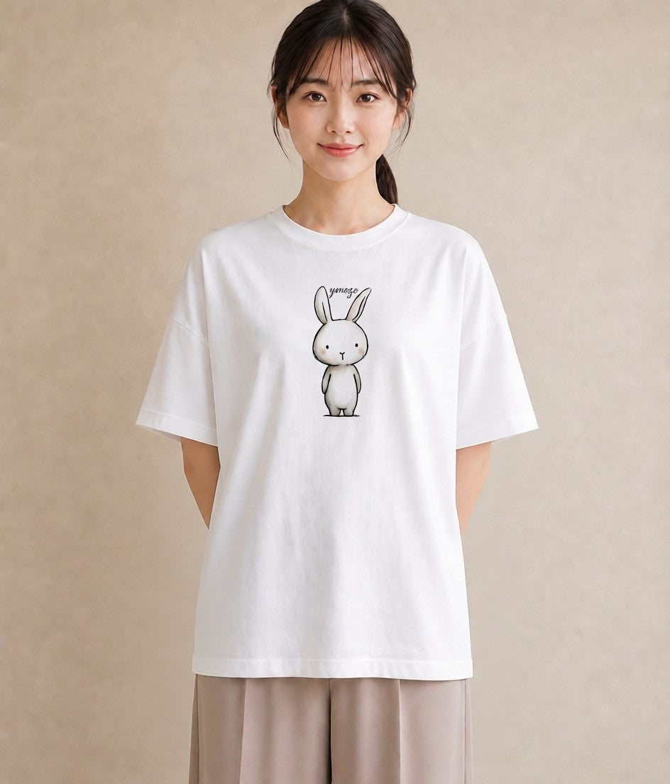 半袖Tシャツ レディース ミニうさぎ ペット 動物 イラスト ガーリー レイヤード 友達ギフト 白T