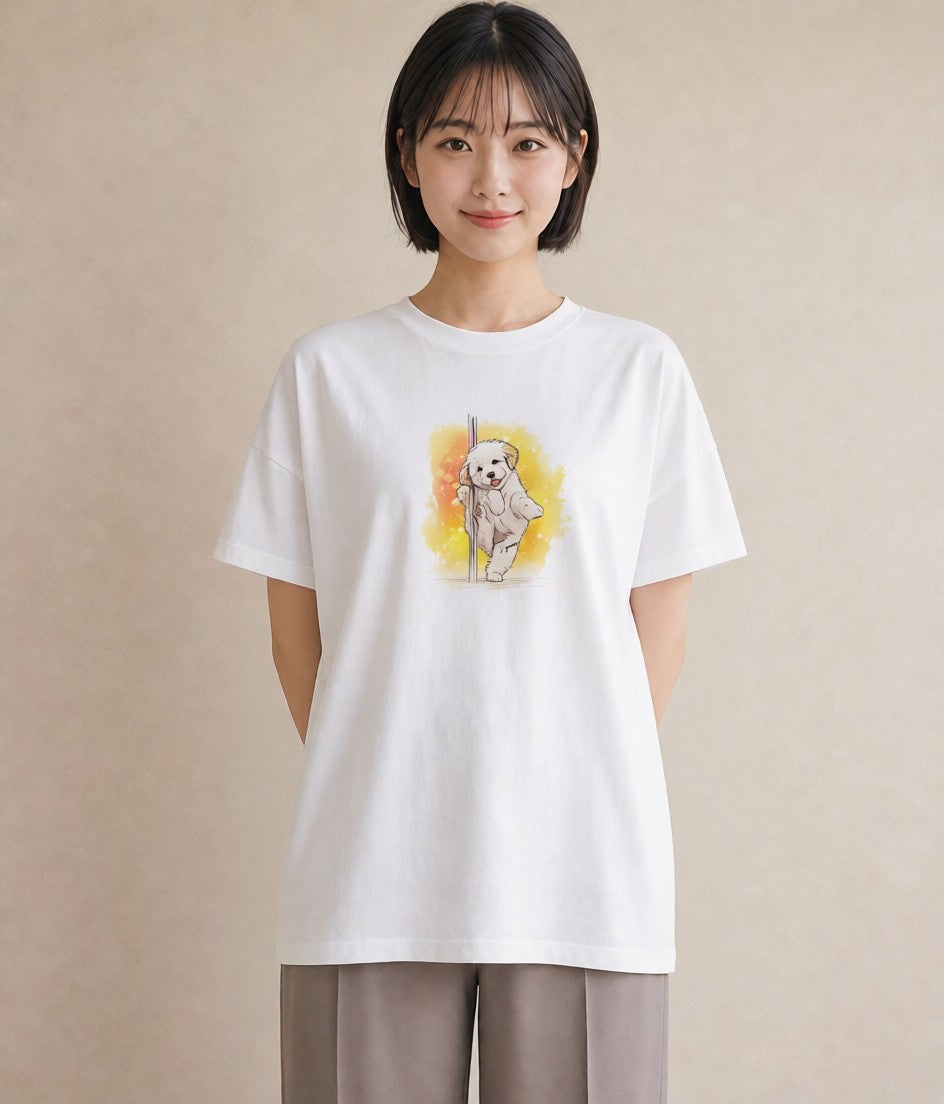 Tシャツ レディース ビションフリーゼ 犬 いぬ イラスト アート風 送別ギフト 通勤 白T