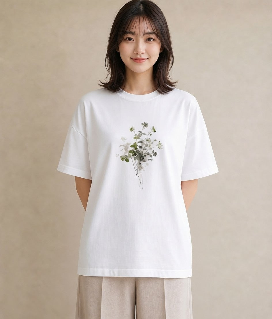 半袖Tシャツ レディース ガラス瓶 小枝 ボタニカル ナチュラル アンティーク イラスト ゆるかわ カフェ巡り 女子会 白T