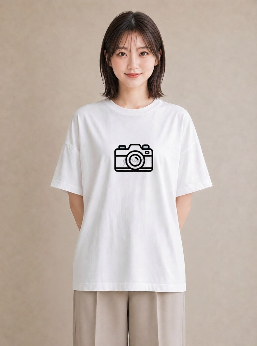 グラフィックTシャツ レディース カメラ フィルムカメラ レトロカメラ イラスト モード ビーチ デイリーウェア 白T