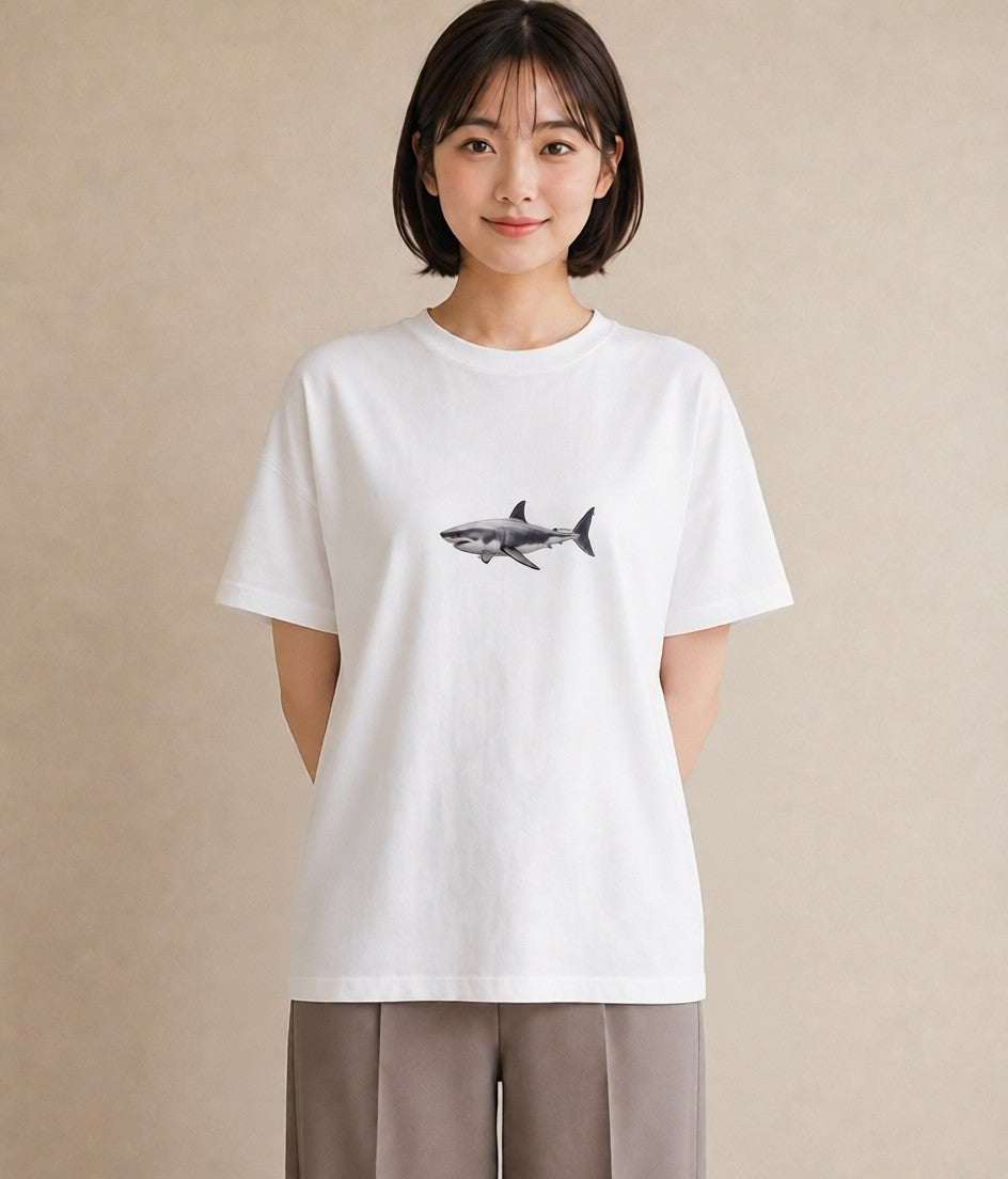 Tシャツ レディース サメ 海の生き物 海 イラスト 母娘コーデ 自分用 白T